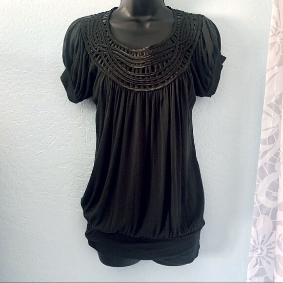 Forever 21 Black Short Sleeve Boho Tunic Top Size Small - Picture 1 of 10